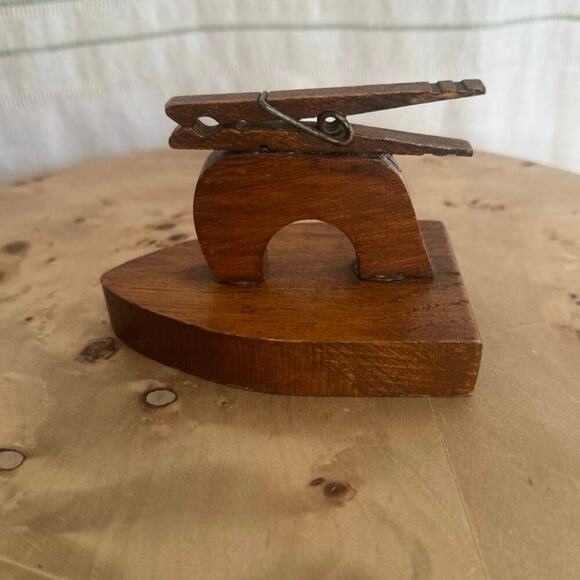 Vintage Wooden Iron with Clothespin | Rustic Primitive Decor - Picture 2 of 4